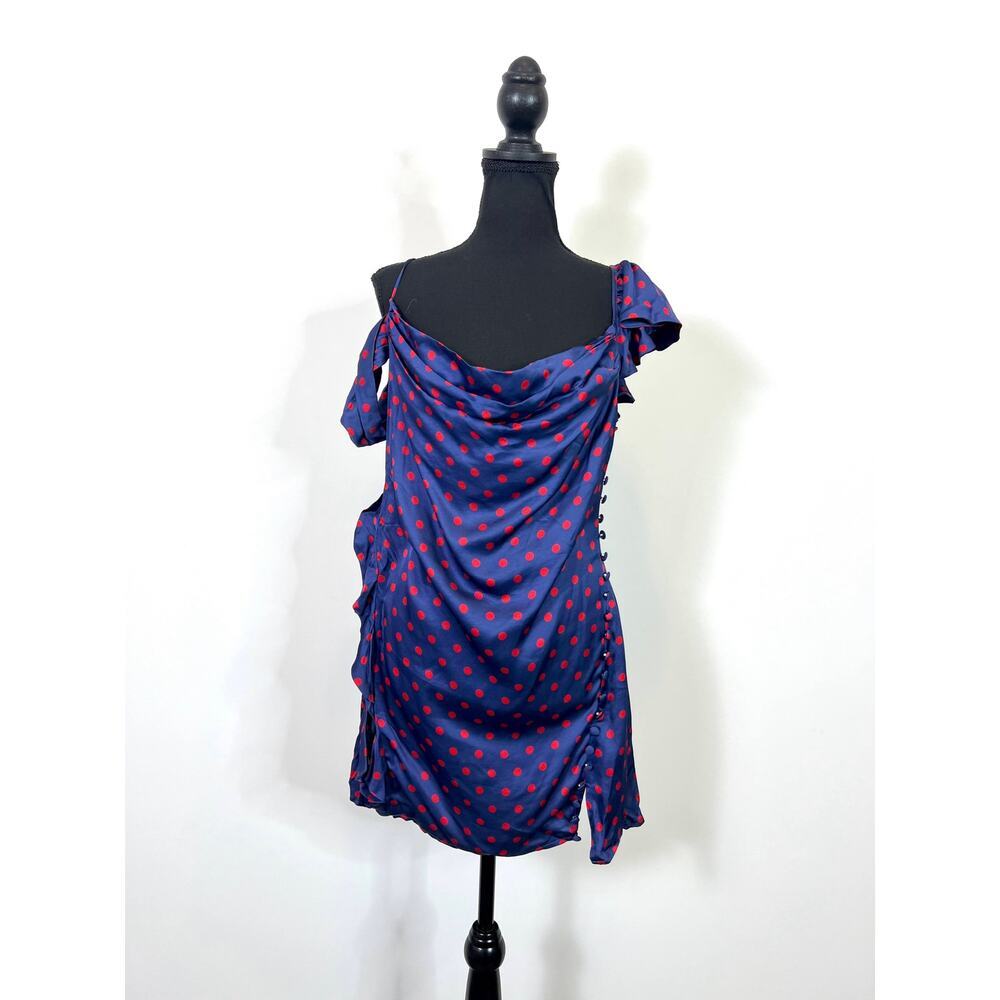 For Love & Lemons Dolores Mini Dress in Blue Size XL Polka Dots Off Shoulder